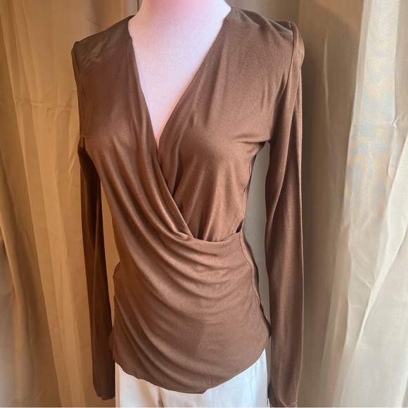 MaxMaraBrown Deep V-neck Long sleeve Shirt Size S/M